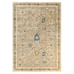 One of a Kind Hand Knotted Traditional Tribal Serapi Ivory Area Rug
