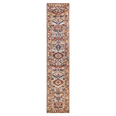 One of a Kind Hand Knotted Traditional Tribal Serapi Ivory Area Rug