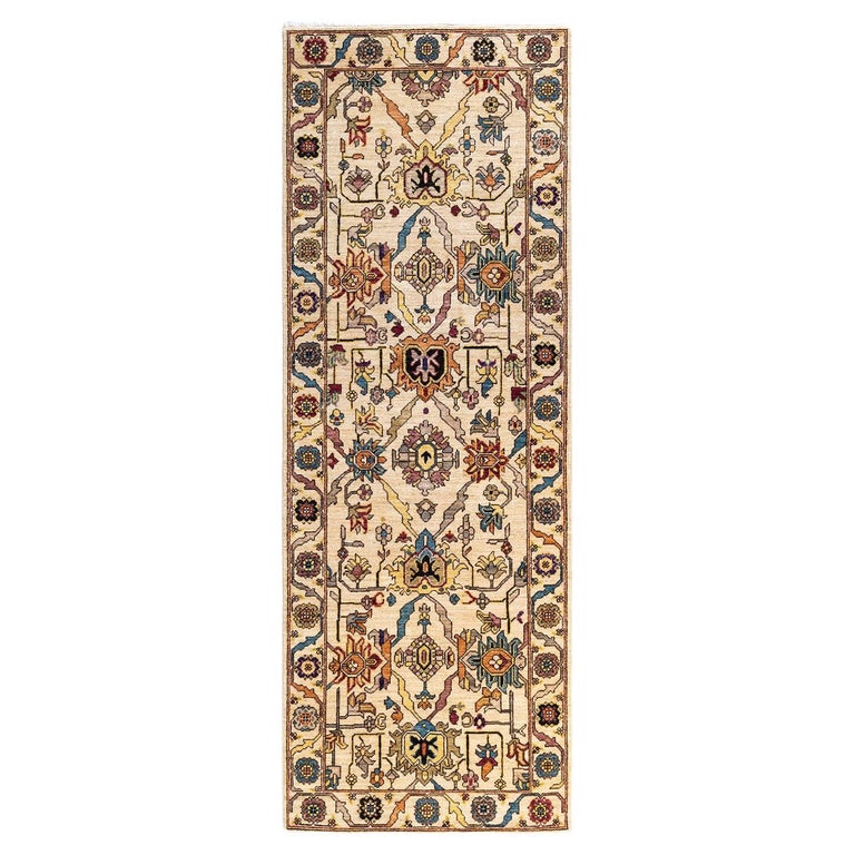 One of a Kind Hand Knotted Traditional Tribal Serapi Ivory Area Rug For ...