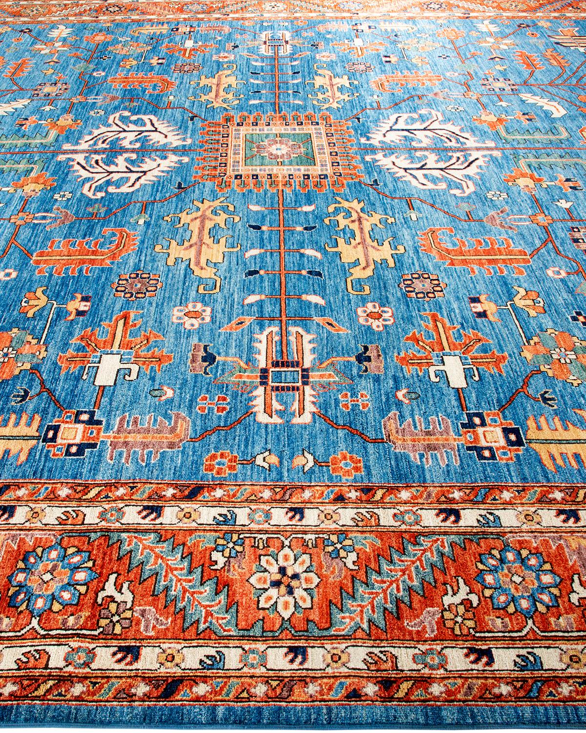 One of a Kind Hand Knotted Traditional Tribal Serapi Light Blue Area Rug In New Condition For Sale In Norwalk, CT