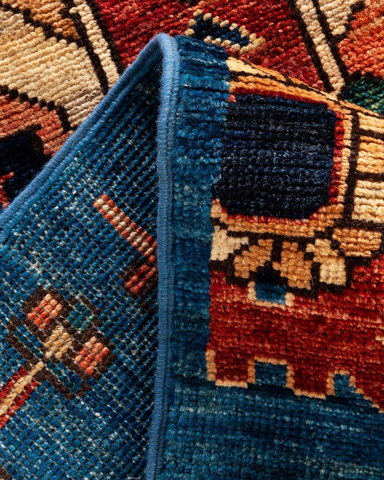 One of a Kind Hand Knotted Traditional Tribal Serapi Light Blue Area ...