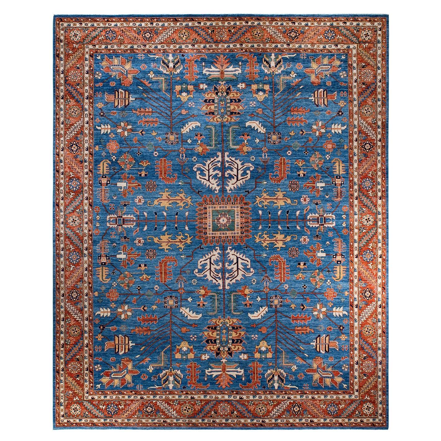 One of a Kind Hand Knotted Traditional Tribal Serapi Light Blue Area Rug For Sale