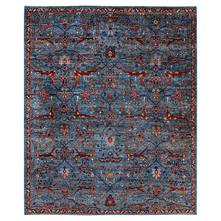 One of a Kind Hand Knotted Traditional Tribal Serapi Light Blue Area ...