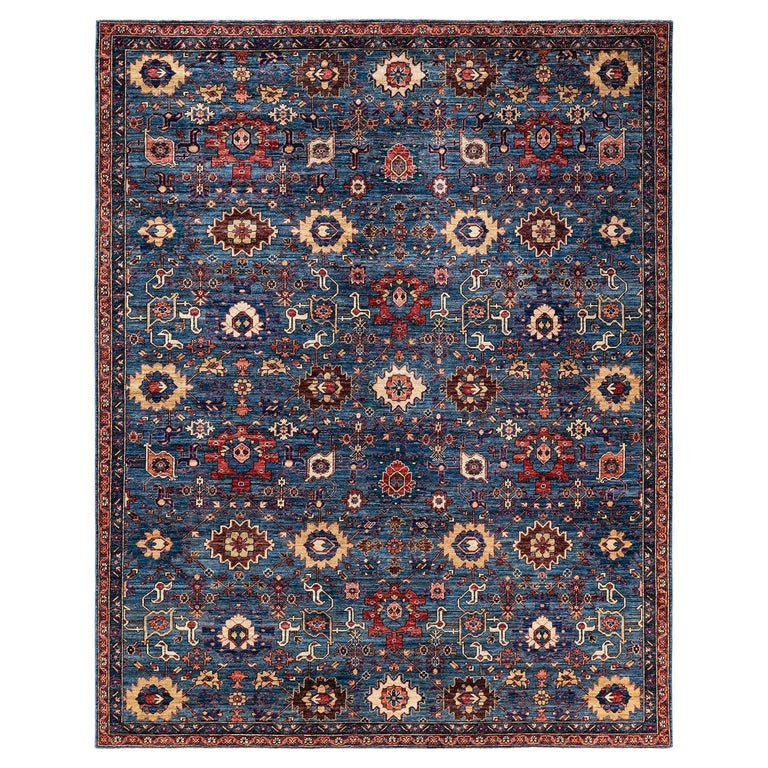 Light Traditional Rug One of a Kind Hand Knotted Traditional Tribal Serapi Light Blue Area ...