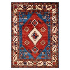 One of a Kind Hand Knotted Traditional Tribal Serapi Light Blue Area Rug