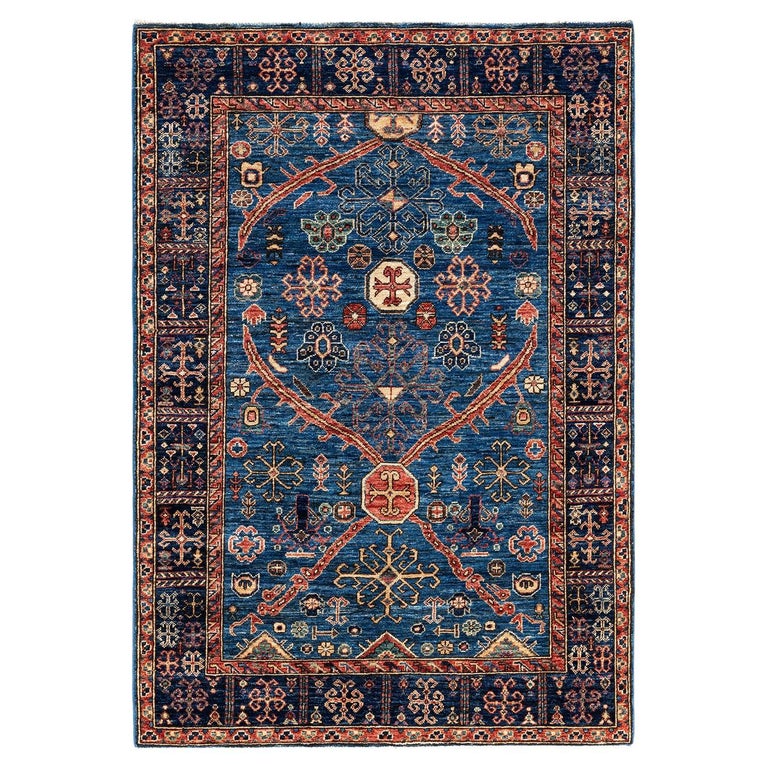 Traditional Area Rug One of a Kind Hand Knotted Traditional Tribal Serapi Light Blue Area ...