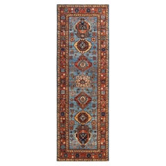 One of a Kind Hand Knotted Traditional Tribal Serapi Light Blue Area Rug 