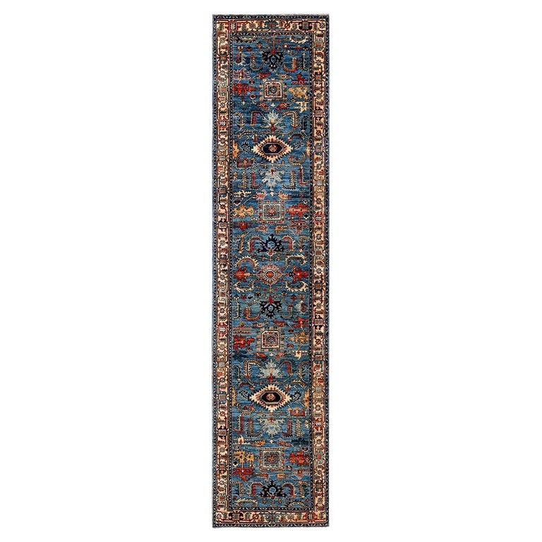 One of a Kind Hand Knotted Traditional Tribal Serapi Light Blue Area ...