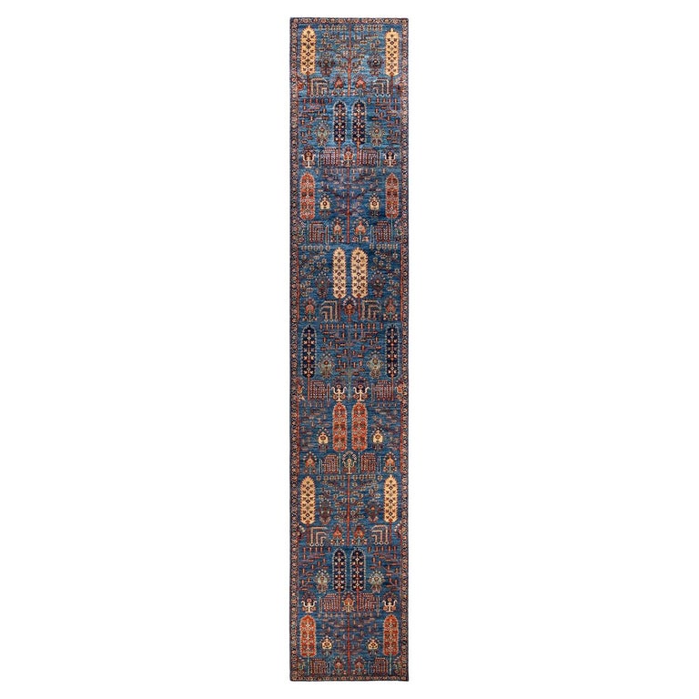 One of a Kind Hand Knotted Traditional Tribal Serapi Light Blue Area ...