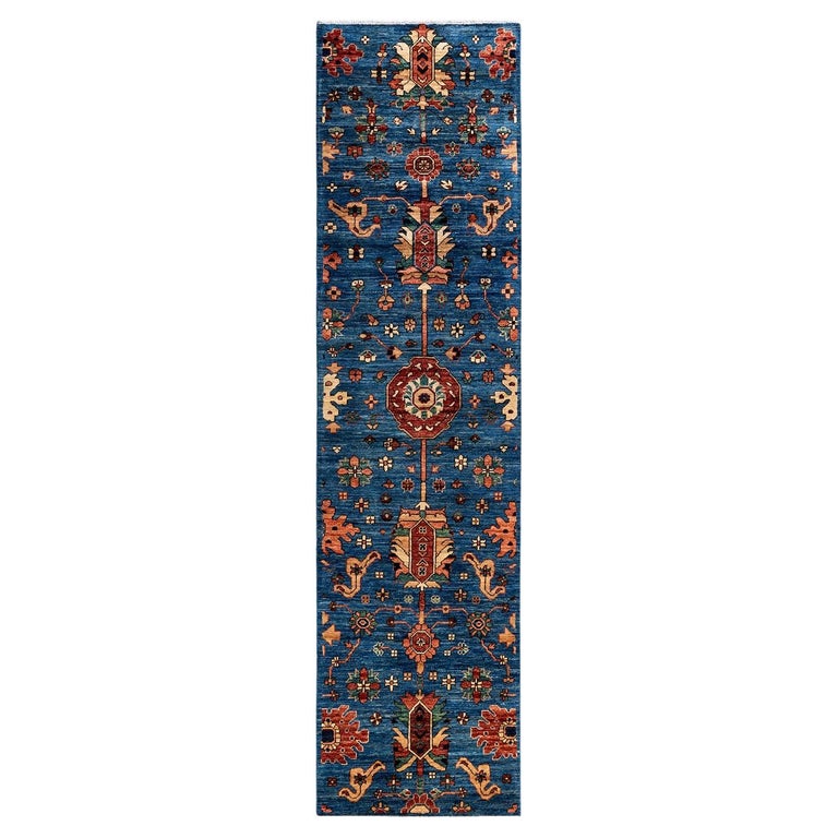 One of a Kind Hand Knotted Traditional Tribal Serapi Light Blue Area ...