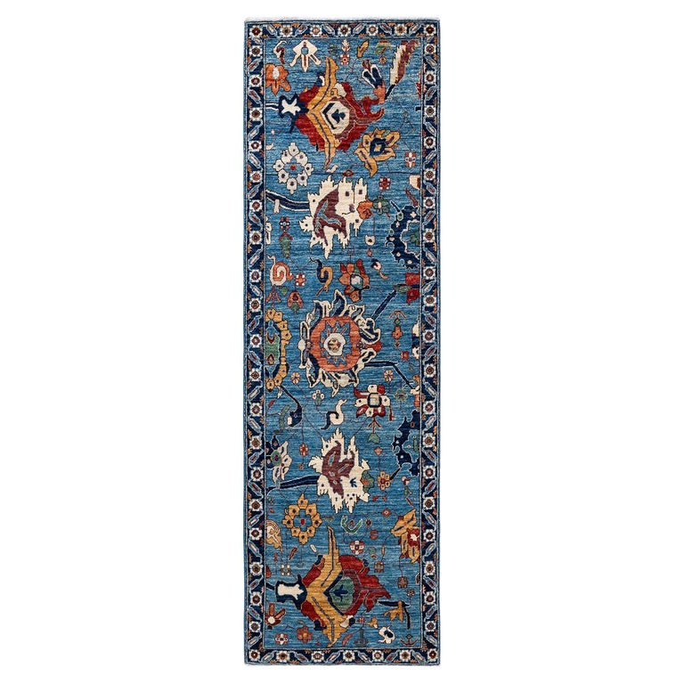 One of a Kind Hand Knotted Traditional Tribal Serapi Light Blue Area ...