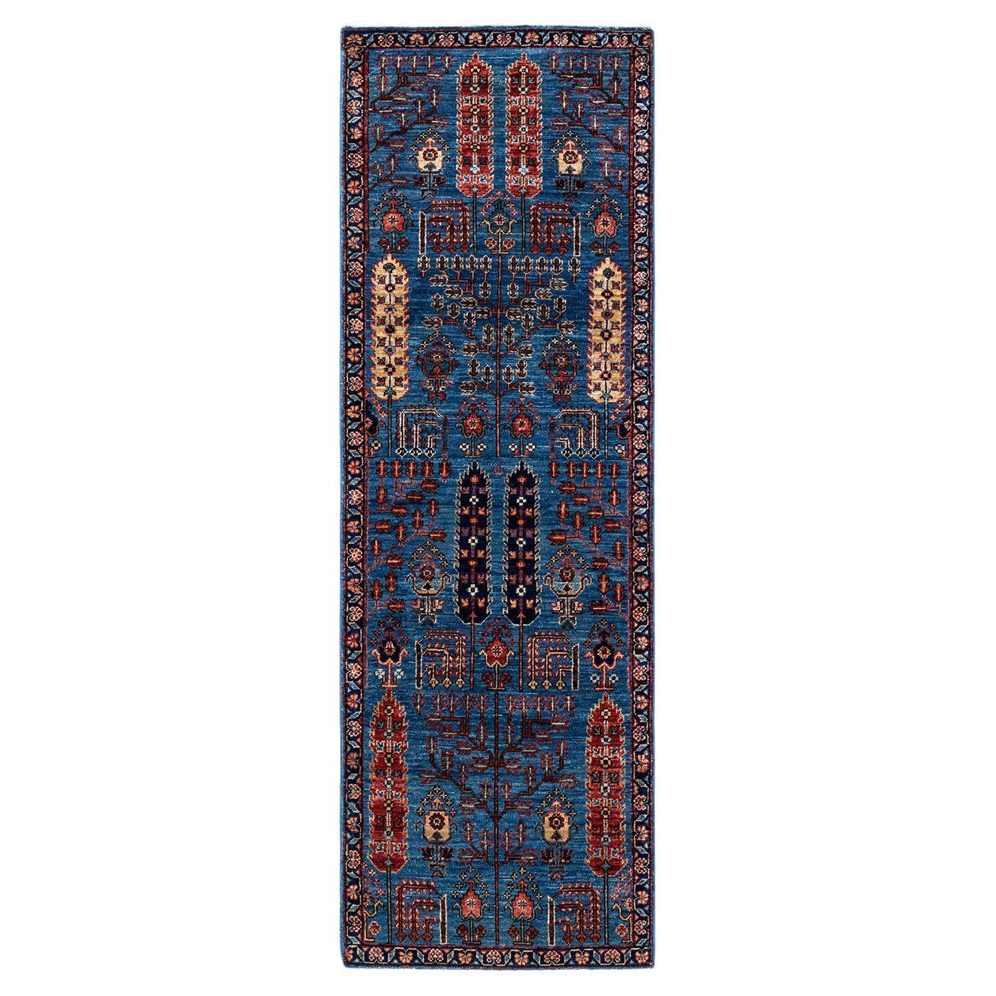 One of a Kind Hand Knotted Traditional Tribal Serapi Light Blue Area