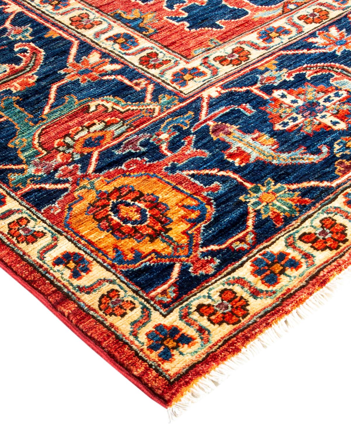 Persian rug-making at its finest inspired the rich colors, elaborate geometric motifs, and botanical detailing of the Serapi collection. With as many as 100 knots per inch, these handcrafted rugs are as durable as they are visually stunning, and