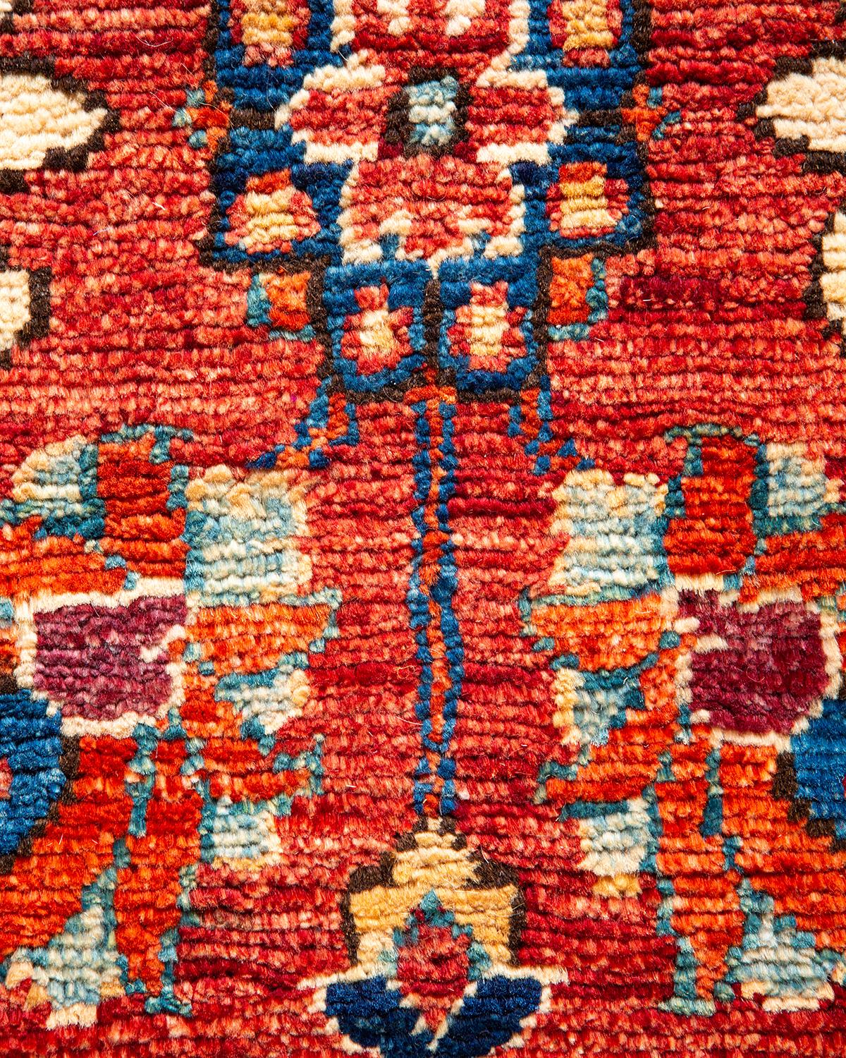 Pakistani One of a Kind Hand Knotted Traditional Tribal Serapi Orange Area Rug