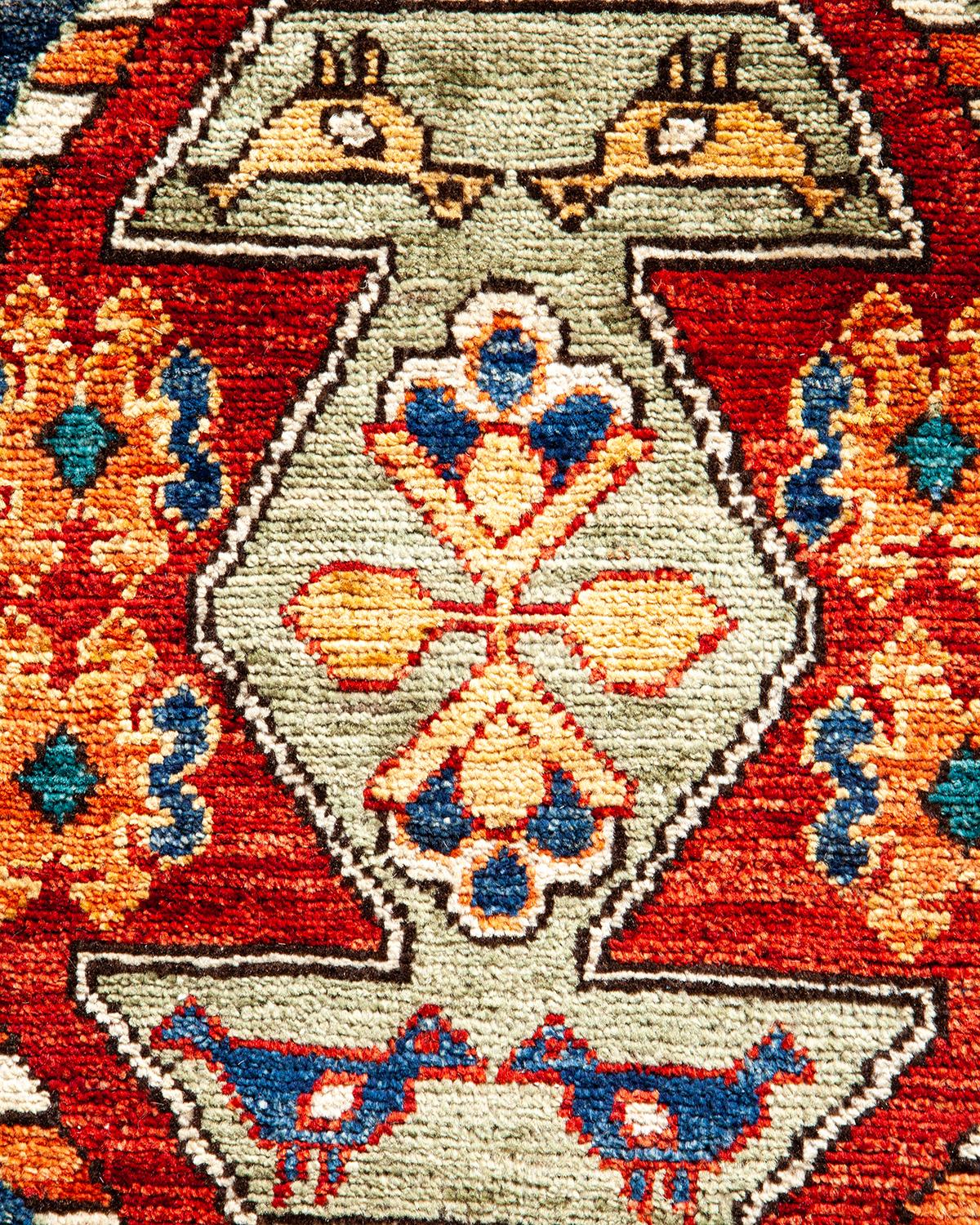 Pakistani One of a Kind Hand Knotted Traditional Tribal Serapi Orange Area Rug For Sale