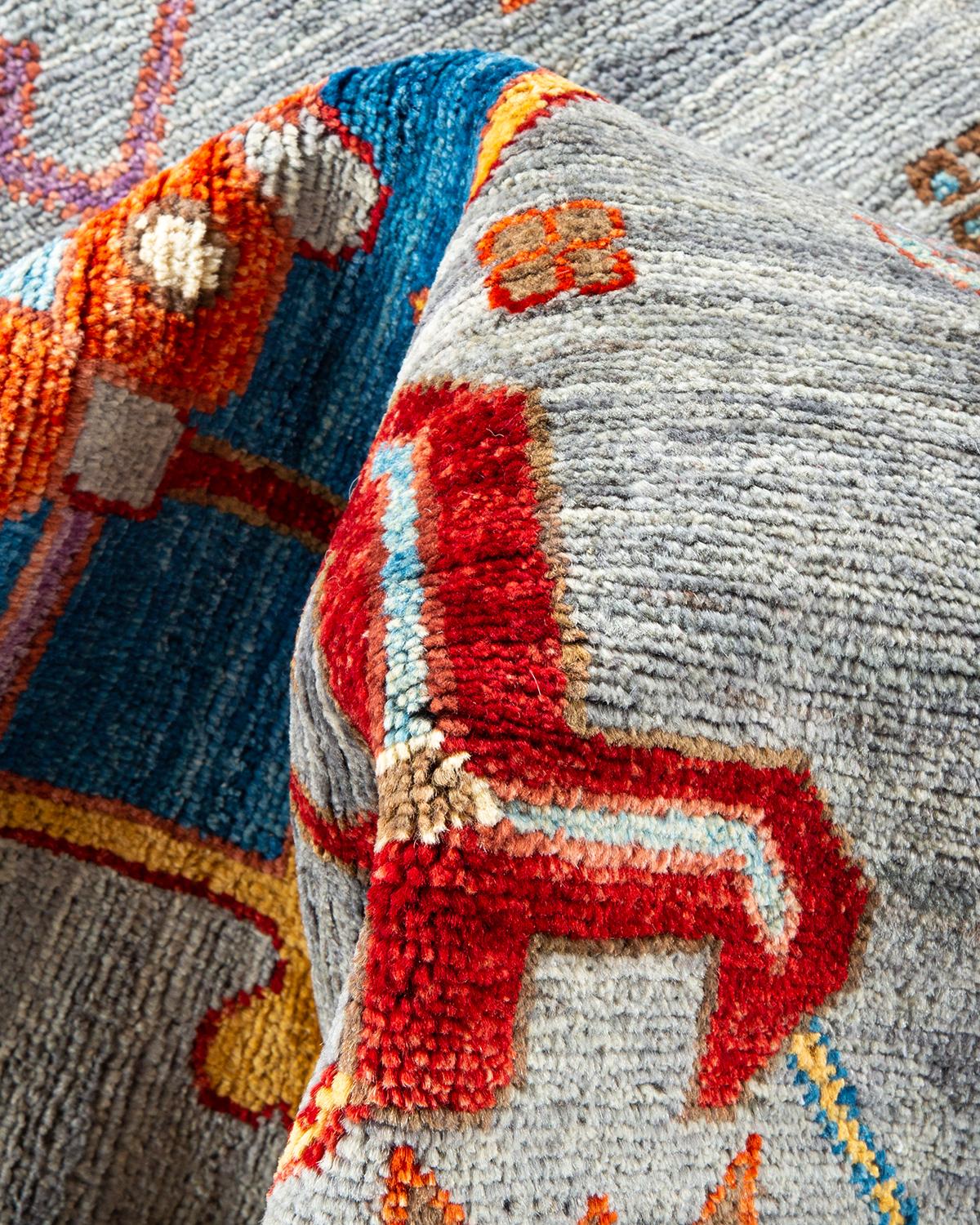 One of a Kind Hand Knotted Traditional Tribal Serapi Orange Area Rug 1