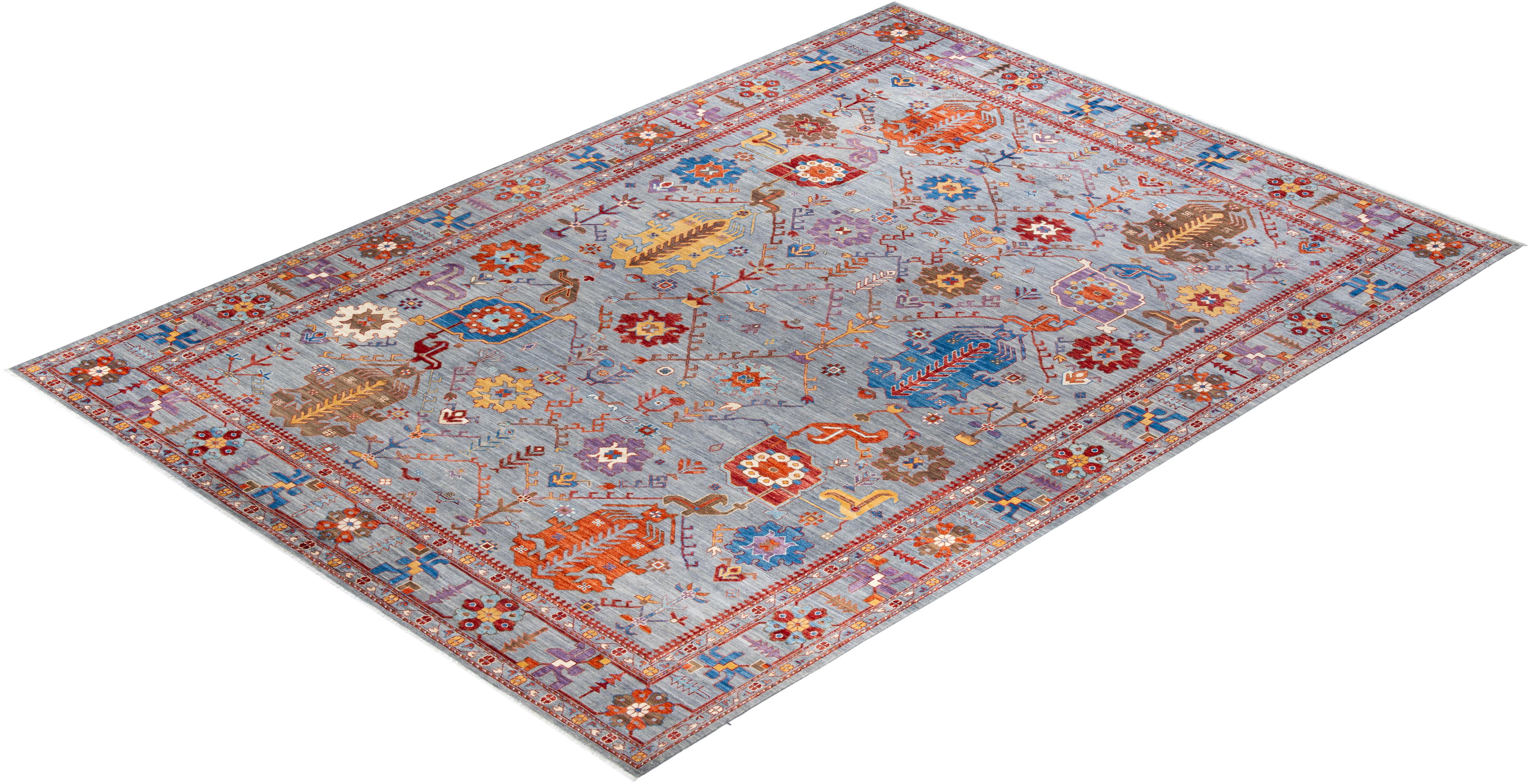 One of a Kind Hand Knotted Traditional Tribal Serapi Orange Area Rug 2