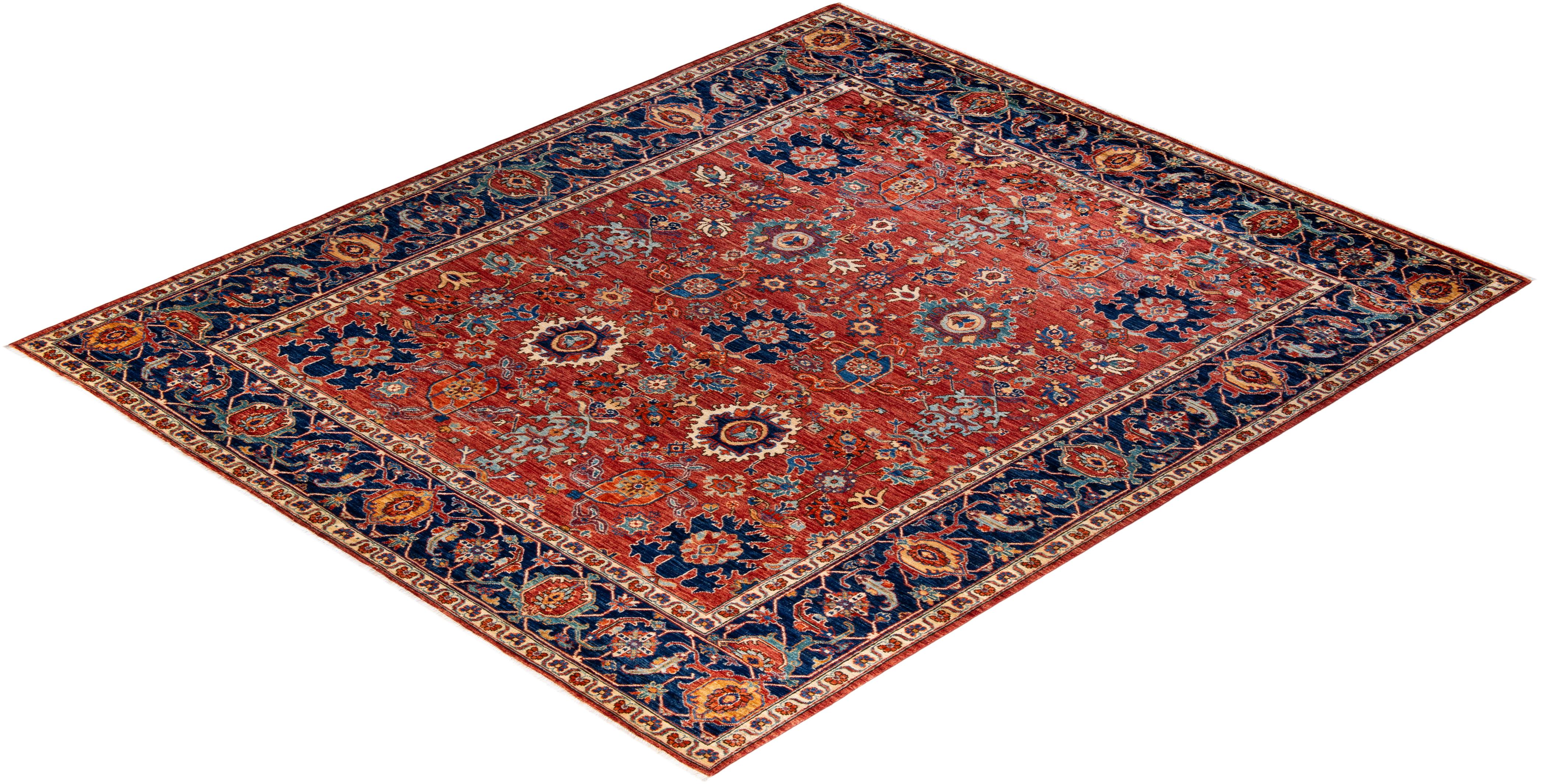 One of a Kind Hand Knotted Traditional Tribal Serapi Orange Area Rug 2