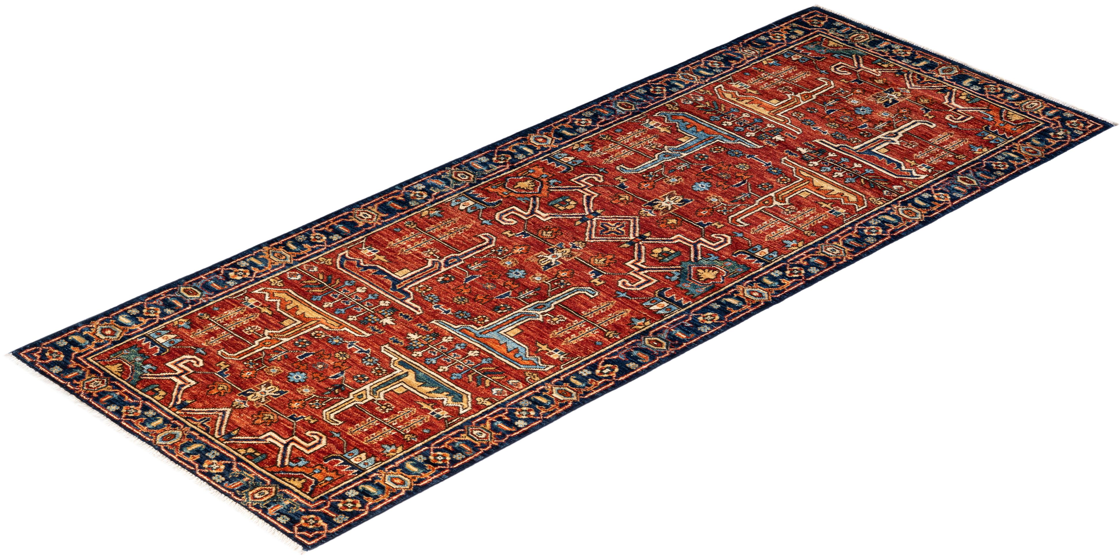 One of a Kind Hand Knotted Traditional Tribal Serapi Orange Area Rug  For Sale 2