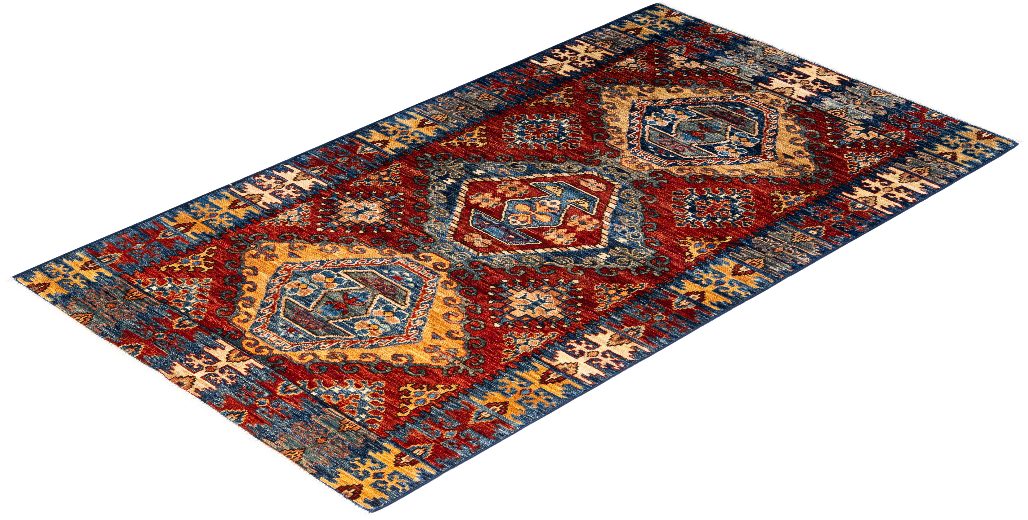 One of a Kind Hand Knotted Traditional Tribal Serapi Orange Area Rug For Sale 2