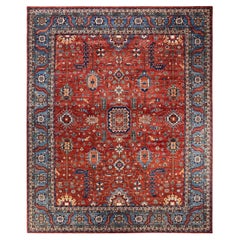 One of a Kind Hand Knotted Traditional Tribal Serapi Orange Area Rug 