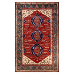 One of a Kind Hand Knotted Traditional Tribal Serapi Orange Area Rug