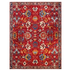 One of a Kind Hand Knotted Traditional Tribal Serapi Orange Area Rug