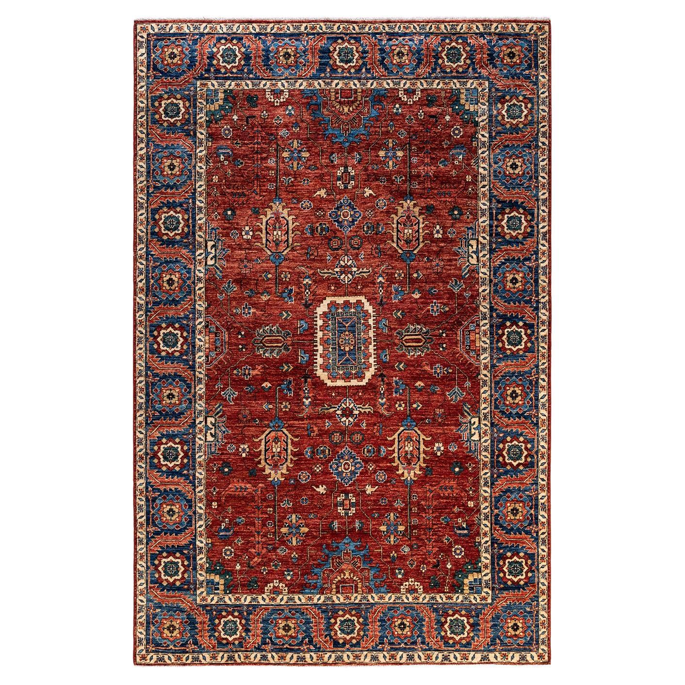 One of a Kind Hand Knotted Traditional Tribal Serapi Orange Area Rug For Sale