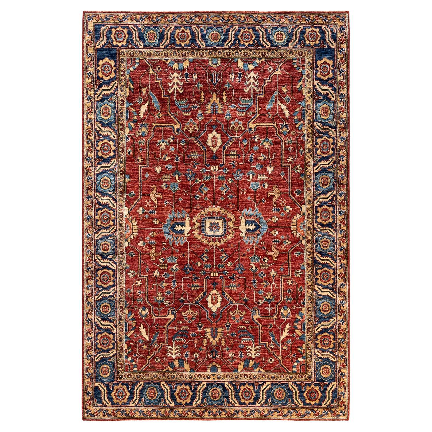 One of a Kind Hand Knotted Traditional Tribal Serapi Orange Area Rug For Sale