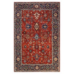 One of a Kind Hand Knotted Traditional Tribal Serapi Orange Area Rug