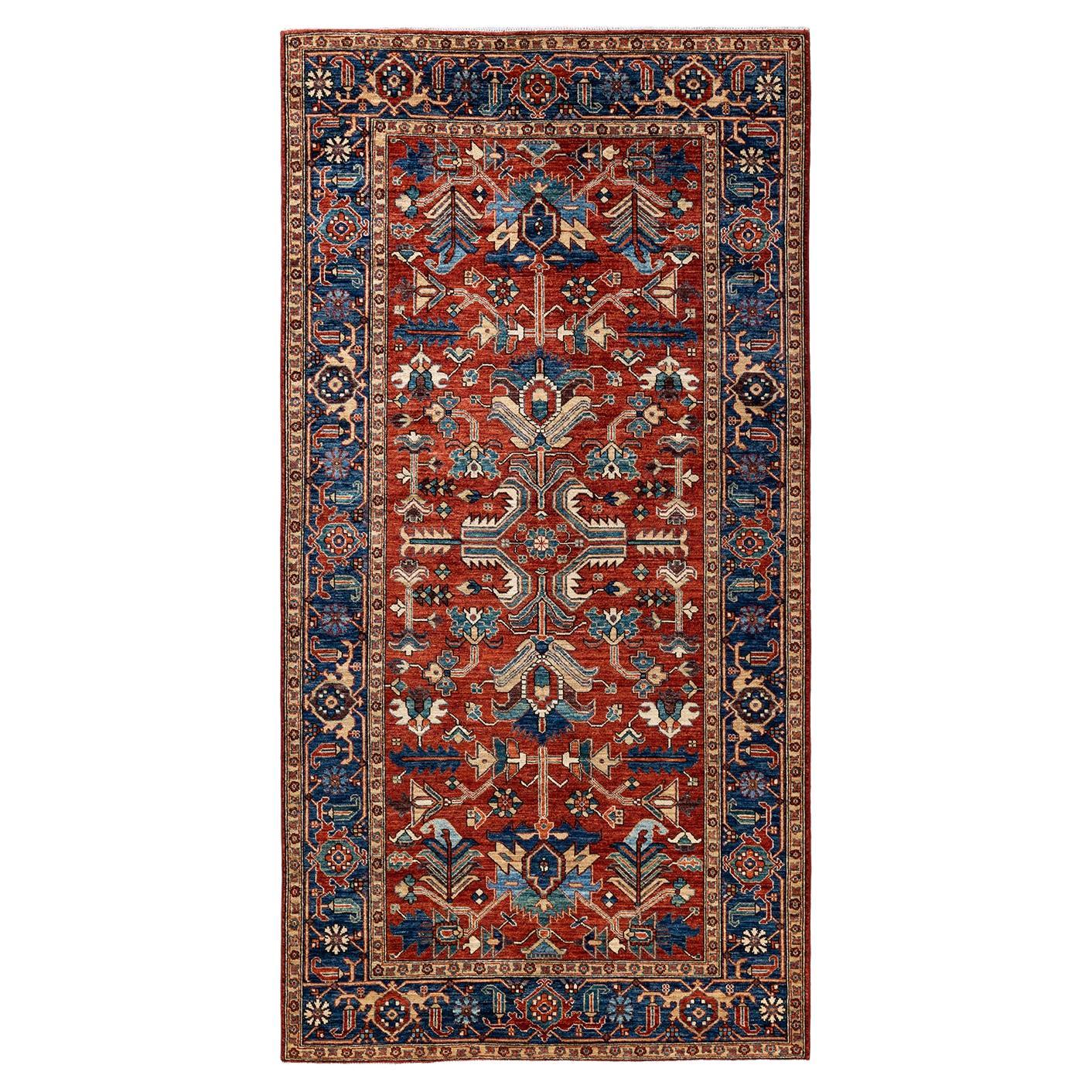 One of a Kind Hand Knotted Traditional Tribal Serapi Orange Area Rug  For Sale