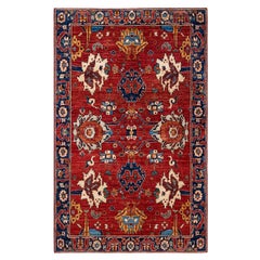 One of a Kind Hand Knotted Traditional Tribal Serapi Orange Area Rug