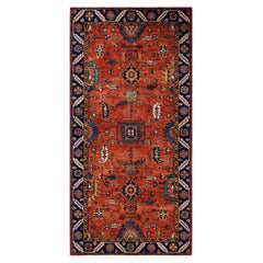 One of a Kind Hand Knotted Traditional Tribal Serapi Orange Area Rug One of a Kind Hand Knotted Traditional Tribal Serapi Orange Area Rug