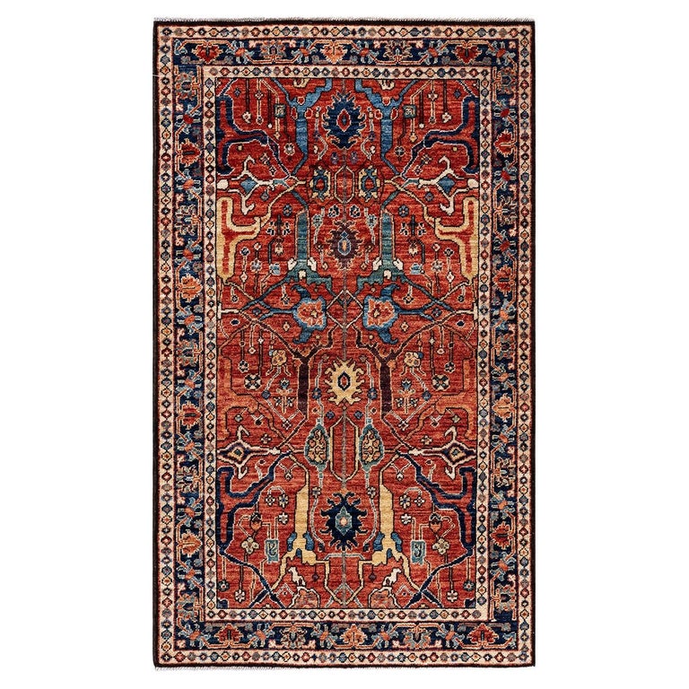 Traditional Area Rug One of a Kind Hand Knotted Traditional Tribal Serapi Orange Area Rug ...