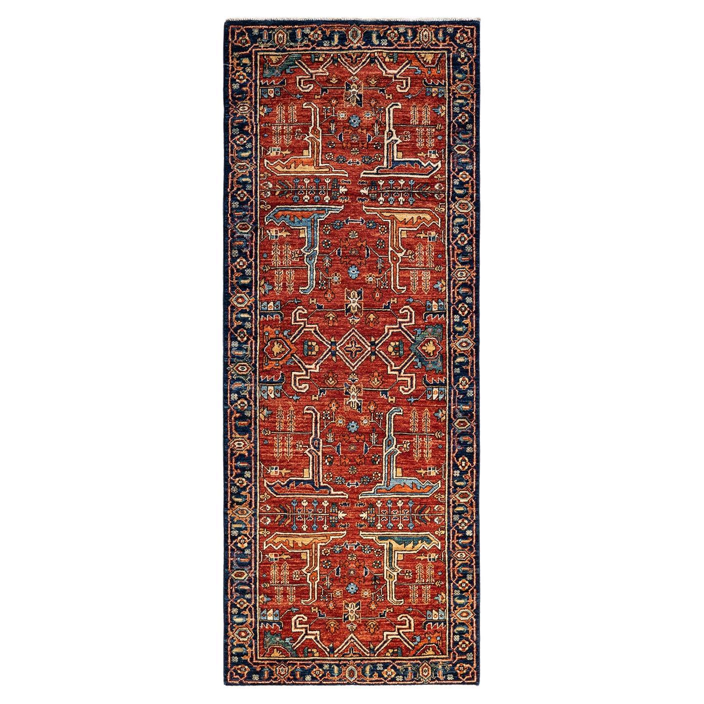 One of a Kind Hand Knotted Traditional Tribal Serapi Orange Area Rug  For Sale