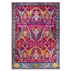 One of a Kind Hand Knotted Traditional Tribal Serapi Pink Area Rug 