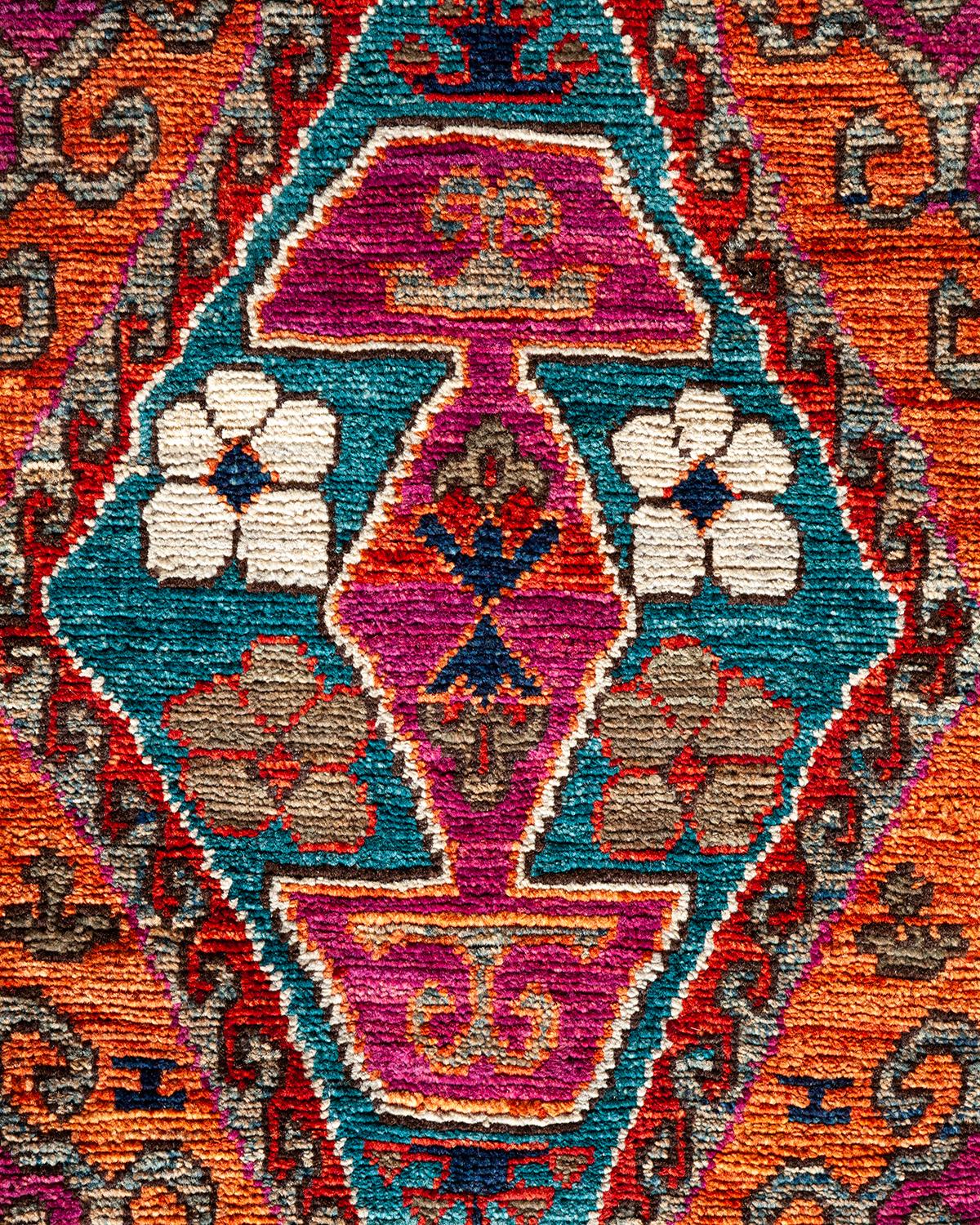 Pakistani One of a Kind Hand Knotted Traditional Tribal Serapi Purple Area Rug For Sale