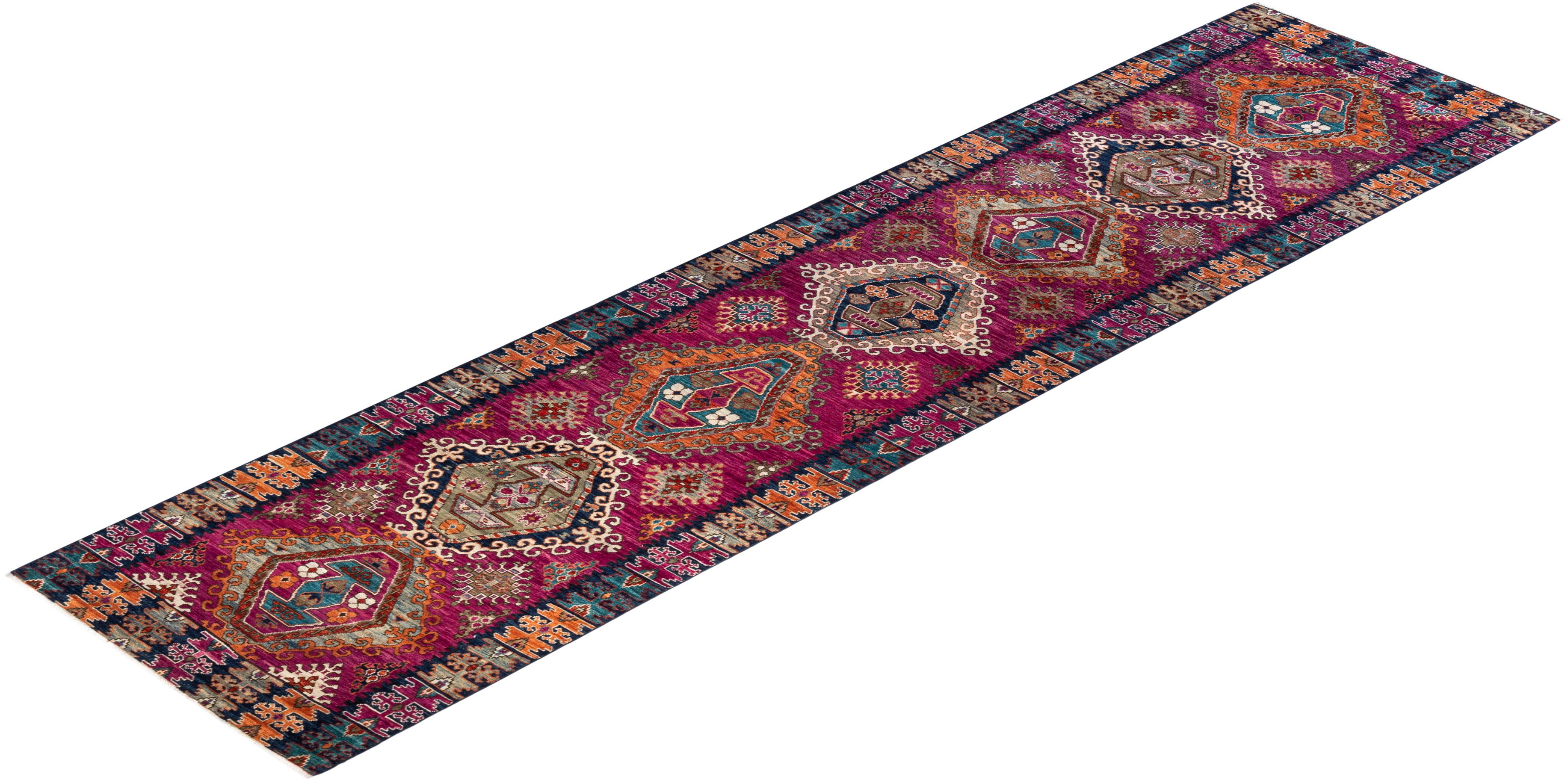 One of a Kind Hand Knotted Traditional Tribal Serapi Purple Area Rug For Sale 2
