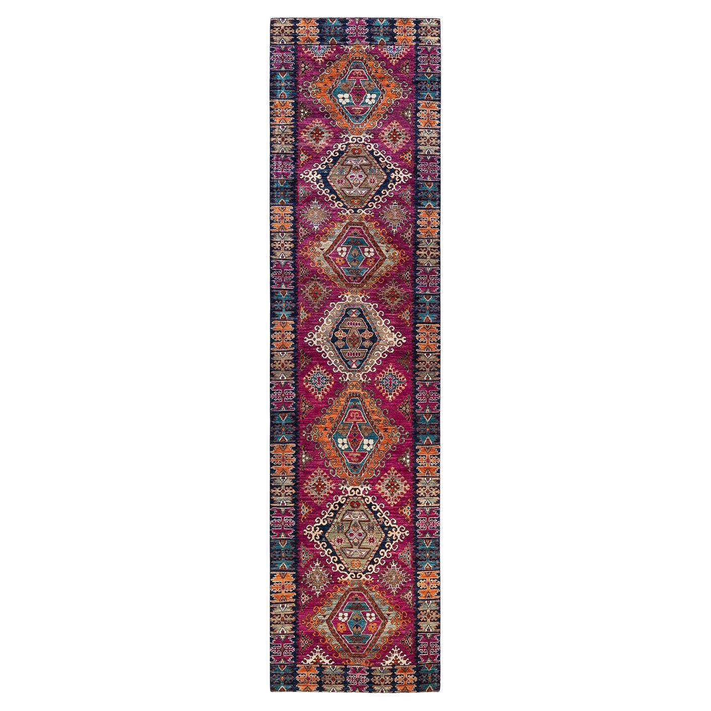 One of a Kind Hand Knotted Traditional Tribal Serapi Purple Area Rug For Sale