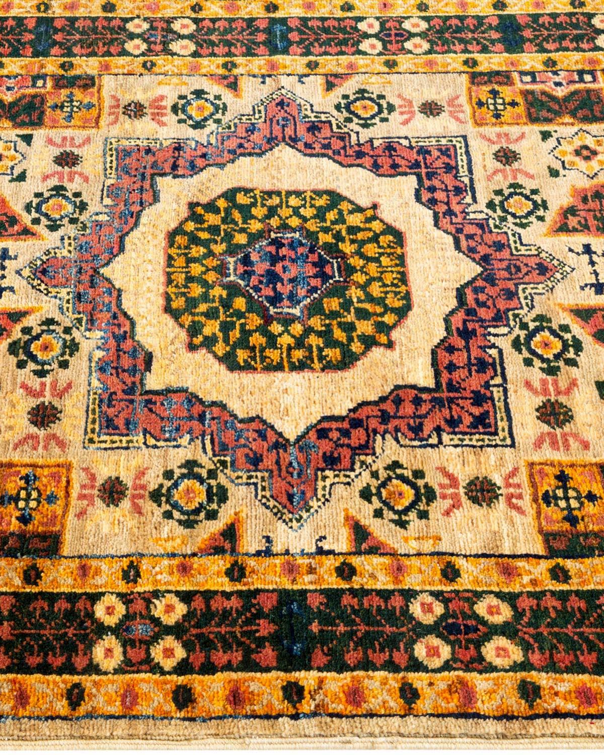 One of a Kind Hand Knotted Traditional Tribal Serapi Yellow Area Rug In New Condition For Sale In Norwalk, CT