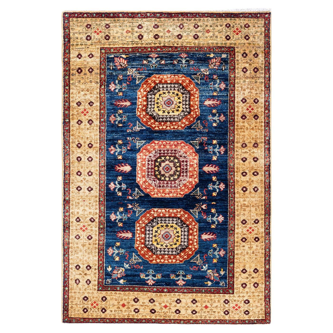 One of a Kind Hand Knotted Traditional Tribal Serapi Yellow Area Rug ...