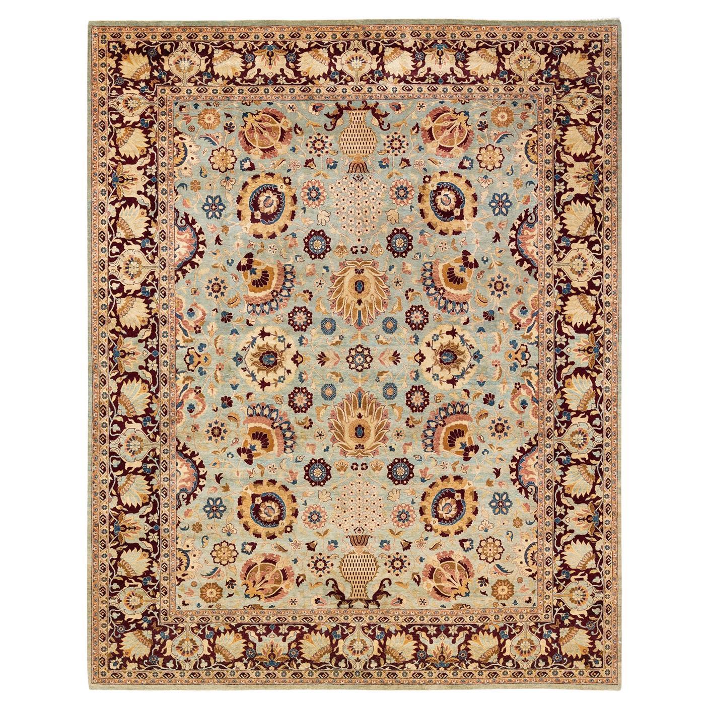 One-of-a-kind Hand Knotted Trad'l. Floral Mogul Light Blue Area Rug