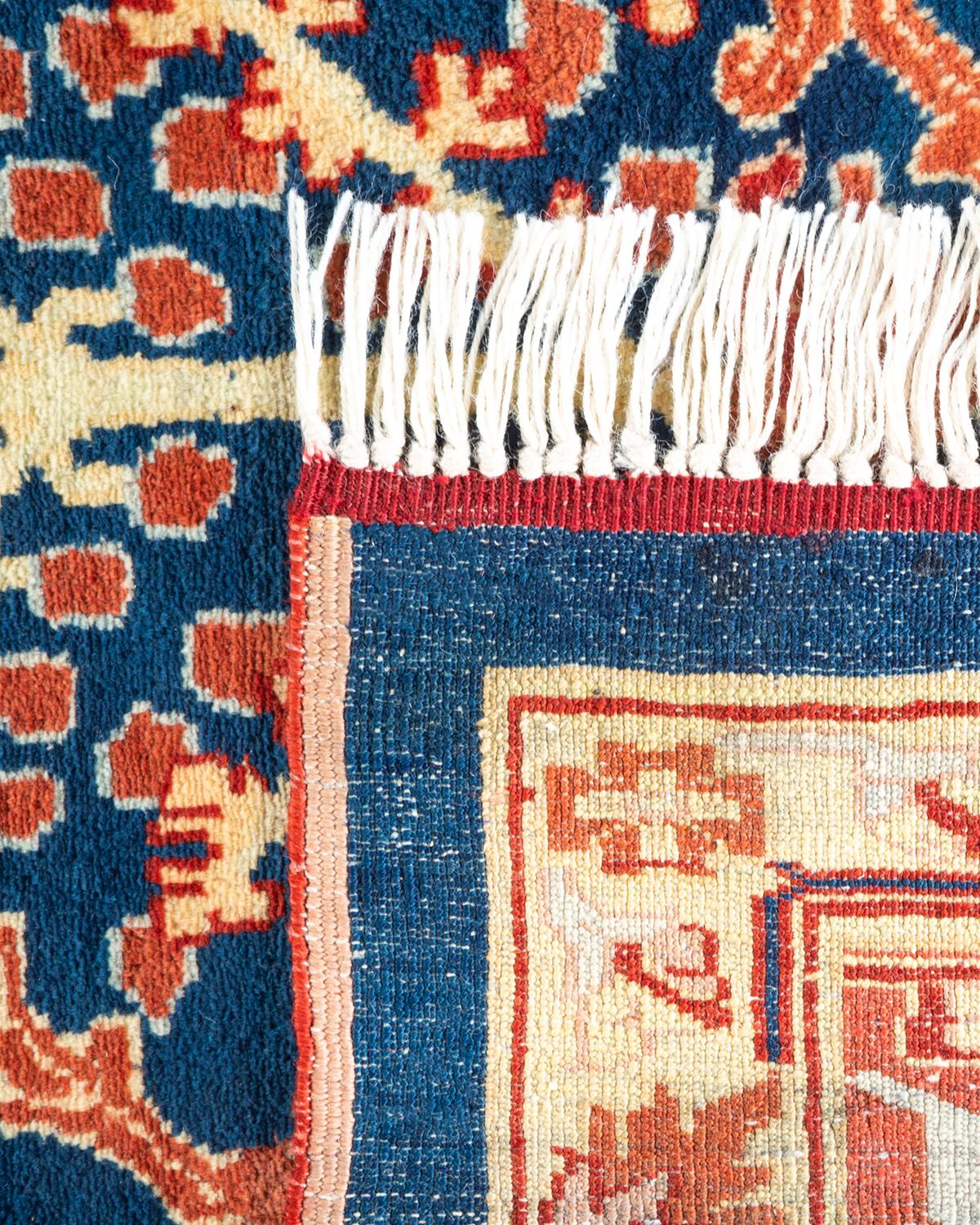 XXI secolo e contemporaneo Tappeto Tribale Eclettico Blu, unico nel suo genere, annodato a mano
