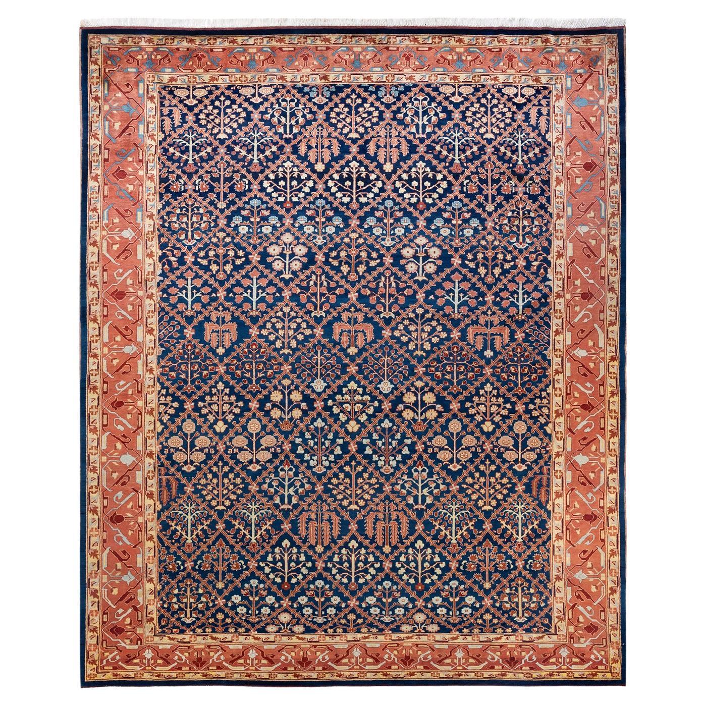 One-of-a-Kind Hand Knotted Tribal Eclectic Blue Area Rug