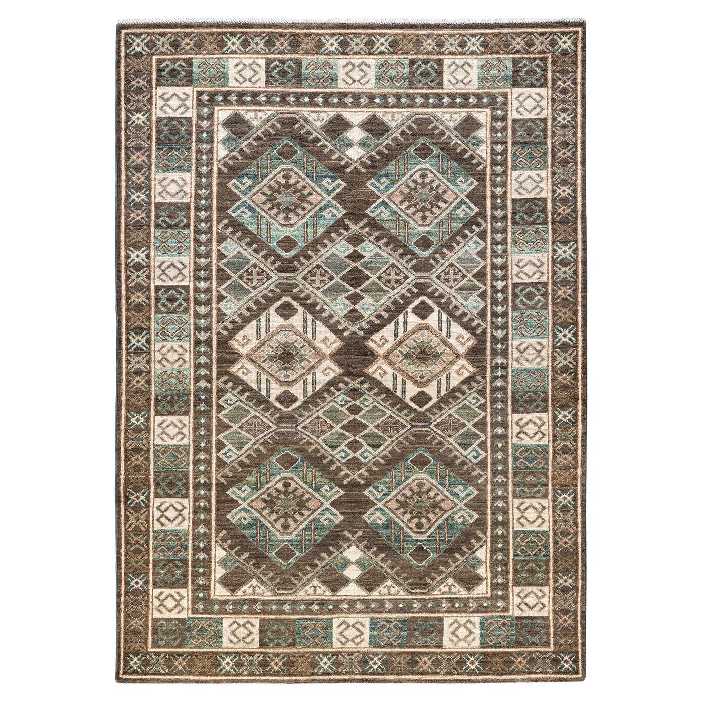 One-of-a-Kind Hand Knotted Tribal Eclectic Gray Area Rug For Sale