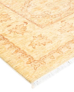 One-Of-A-Kind Hand Knotted Tribal Eclectic Ivory Area Rug 3' 4" x 12' 10"