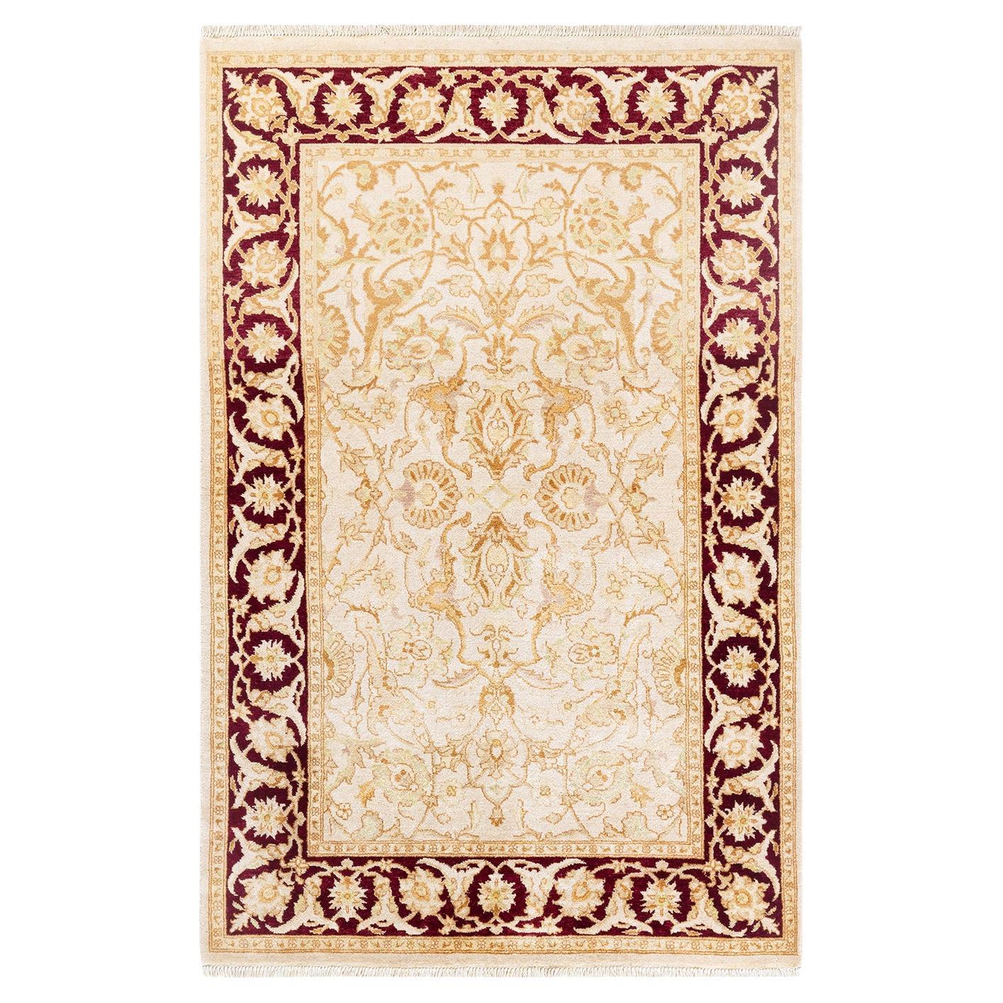 One-Of-A-Kind Hand Knotted Tribal Eclectic Ivory Area Rug