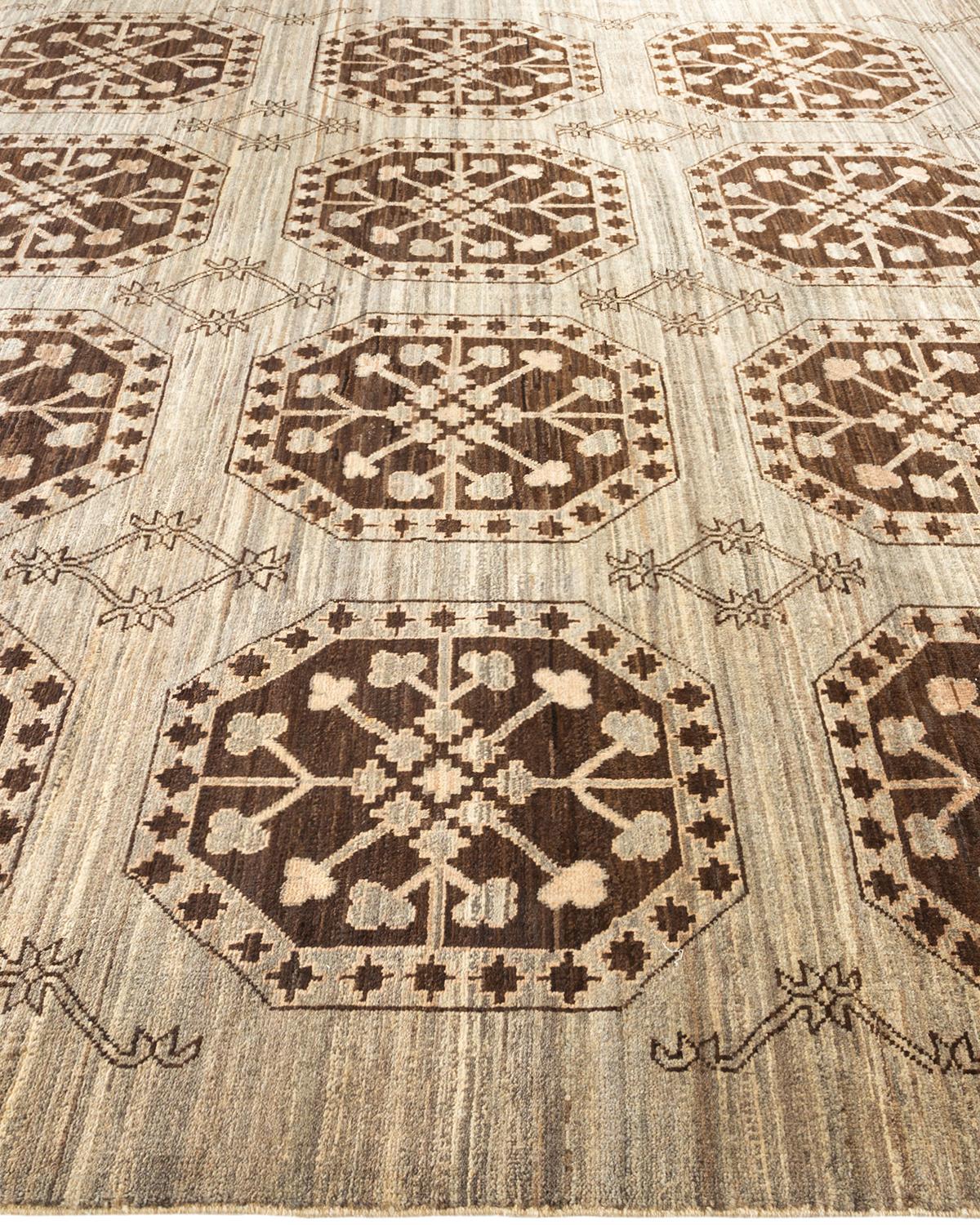 One-of-a-kind Hand Knotted Tribal Eclectic Ivory Area Rug In New Condition For Sale In Norwalk, CT