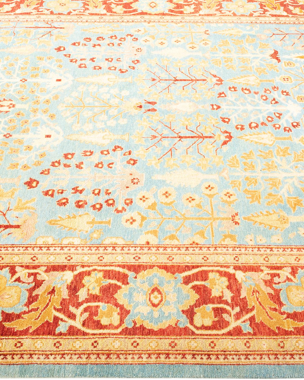 One-of-a-kind Hand Knotted Tribal Eclectic Light Blue Area Rug In New Condition For Sale In Norwalk, CT