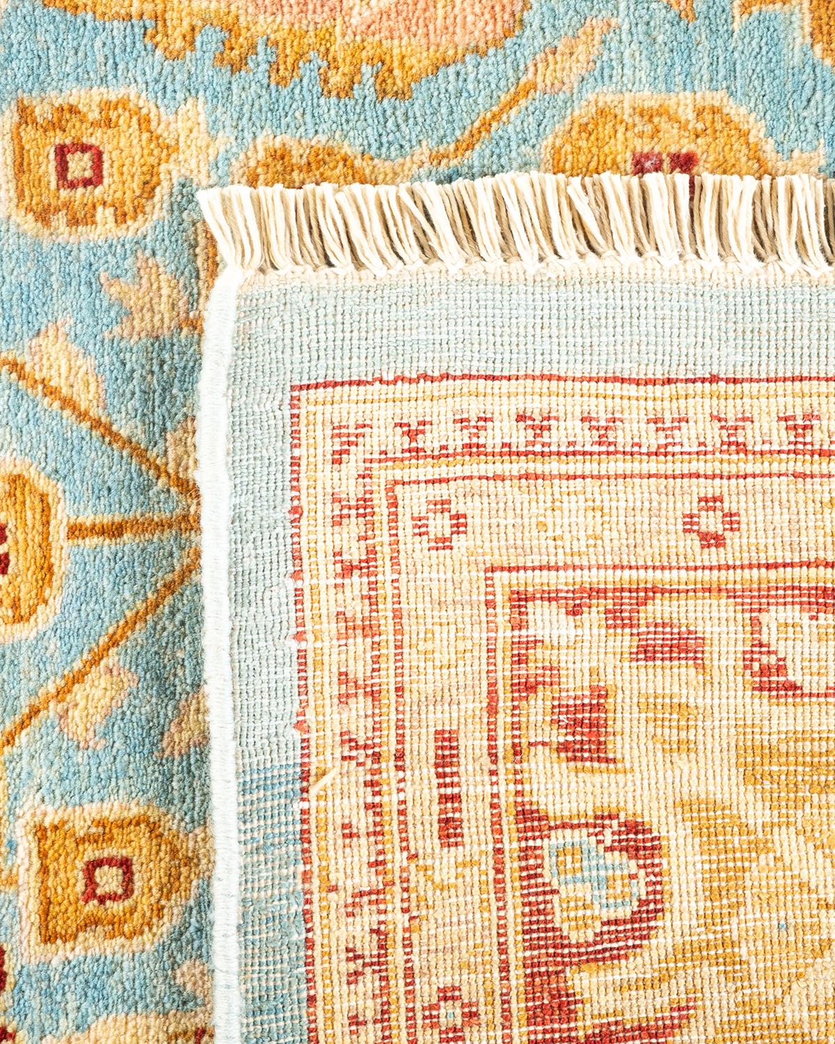 Contemporary One-of-a-kind Hand Knotted Tribal Eclectic Light Blue Area Rug For Sale